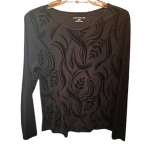 Ann Taylor Velvet Textured Black Long Sleeve Top, Medium
